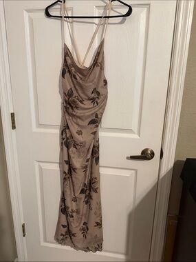ROMWE Taupe Floral Cowl Dress